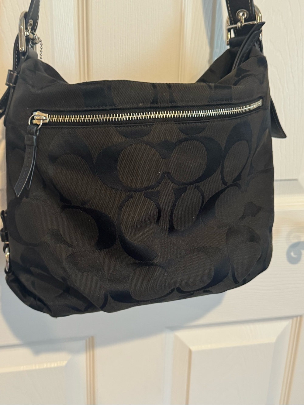 Coach Black Signature Crossbody Swingpack F15167 Silver Hardware